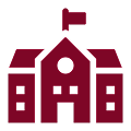 School building icon with flag