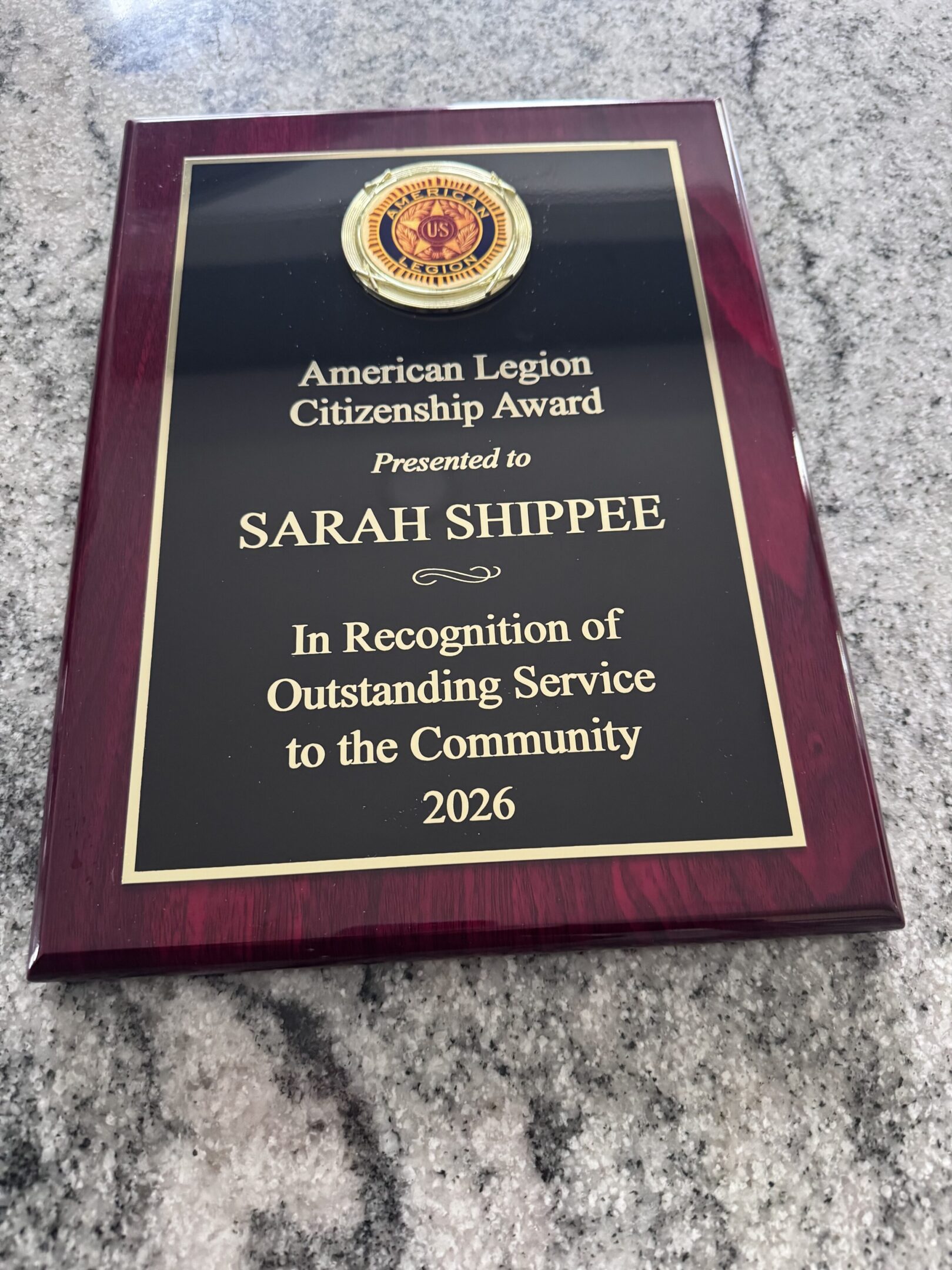 American Legion citizenship award plaque
