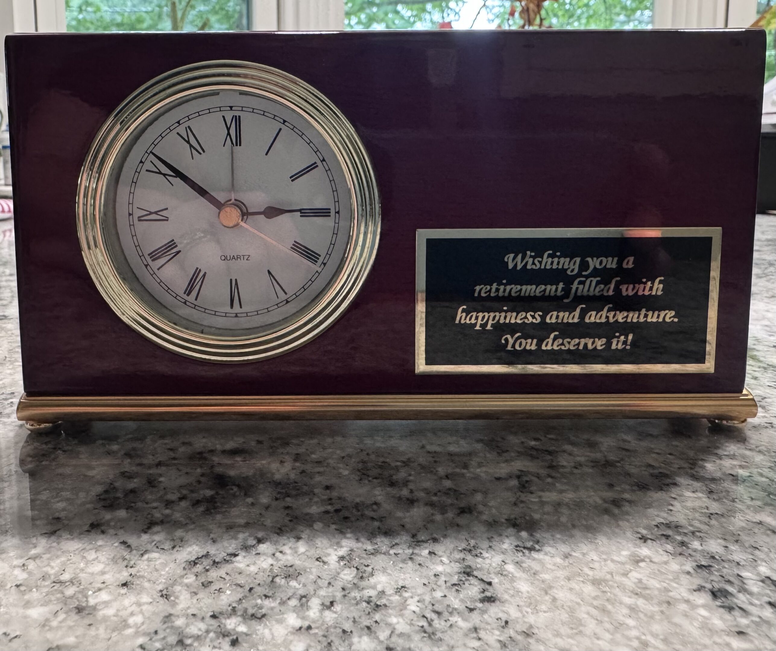 Desk clock with retirement plaque